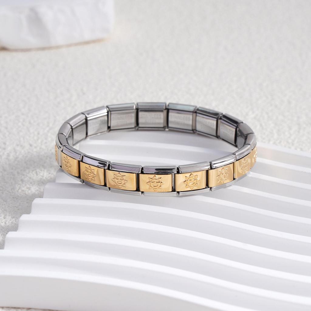 Italian Stainless Steel Love Heart & Star Modular Bracelet - Detachable Elastic Watch Band, European & American Fashion.