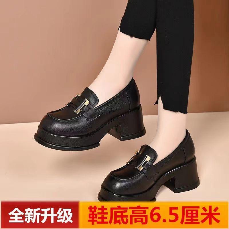 High-heeled platform loafers 2025 spring and autumn new small height-increasing single shoes British style one-pedal small leather shoes women