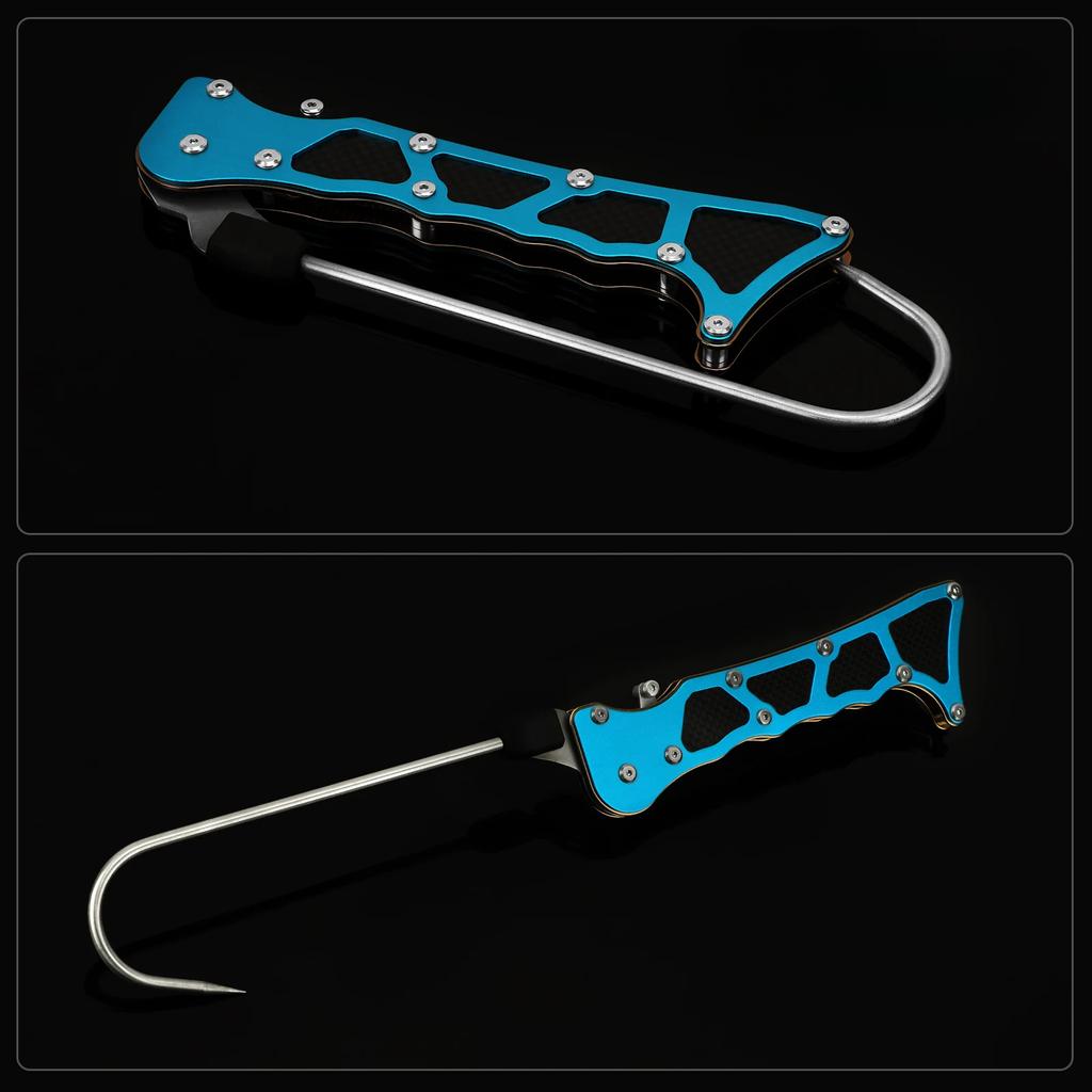 Blue Portable Collapsible Fishing Hook Stainless Steel Fishing Spear Hook Clip Lip Gripper Fishing Accessories