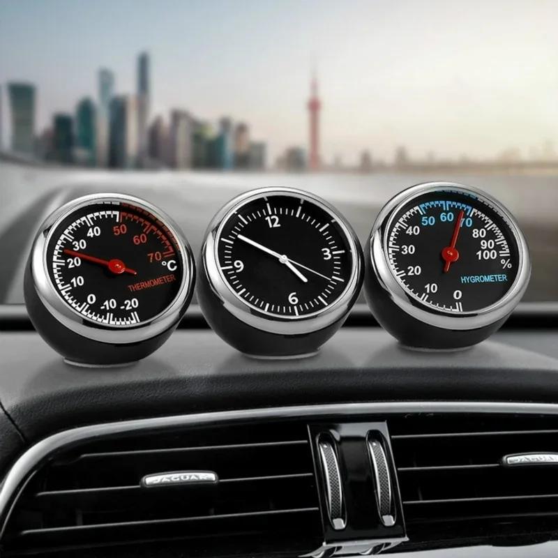 Car Mounted Thermometer Quartz Dial Car Air Vent Clock Mini Car Digital Clock Thermometer Hygrometer Decorative Accessories