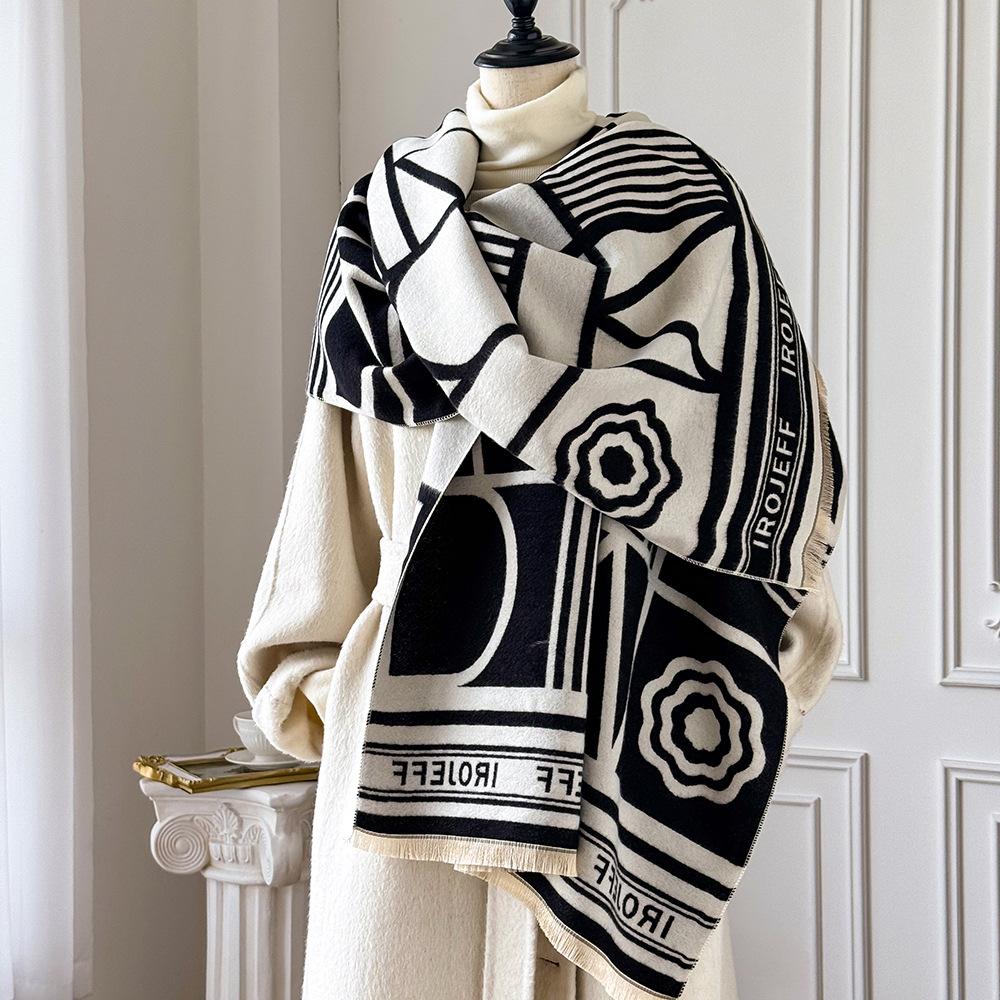 Camellia fashion thickened imitation cashmere scarf women's new winter warm shawl design sense versatile accessories