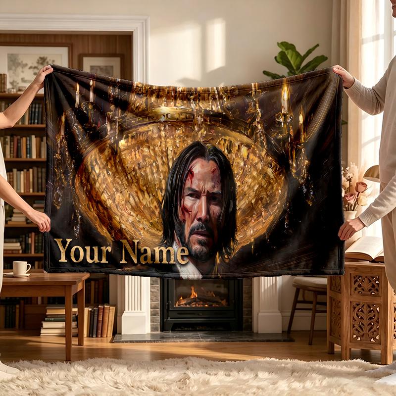 Baba Jaga John Wick (5) Spersonalizowany Koc z Imieniem Miękki Przytulny Prezent na Kanapę Łóżko Kanapę Dekoracja Domu