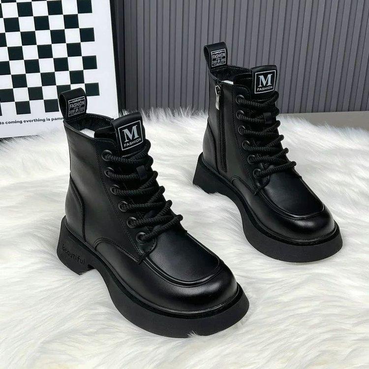 Hrubý podpatek Martensky dámské 2025 podzim a zima nové britský styl ins retro střední boty, tenké a všestranné boty
