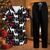 Damen Kurzarm Uniform 2-teiliges Set Halloween-Print Kasack-Oberteil und Hose mit Taschen Pflegekraft