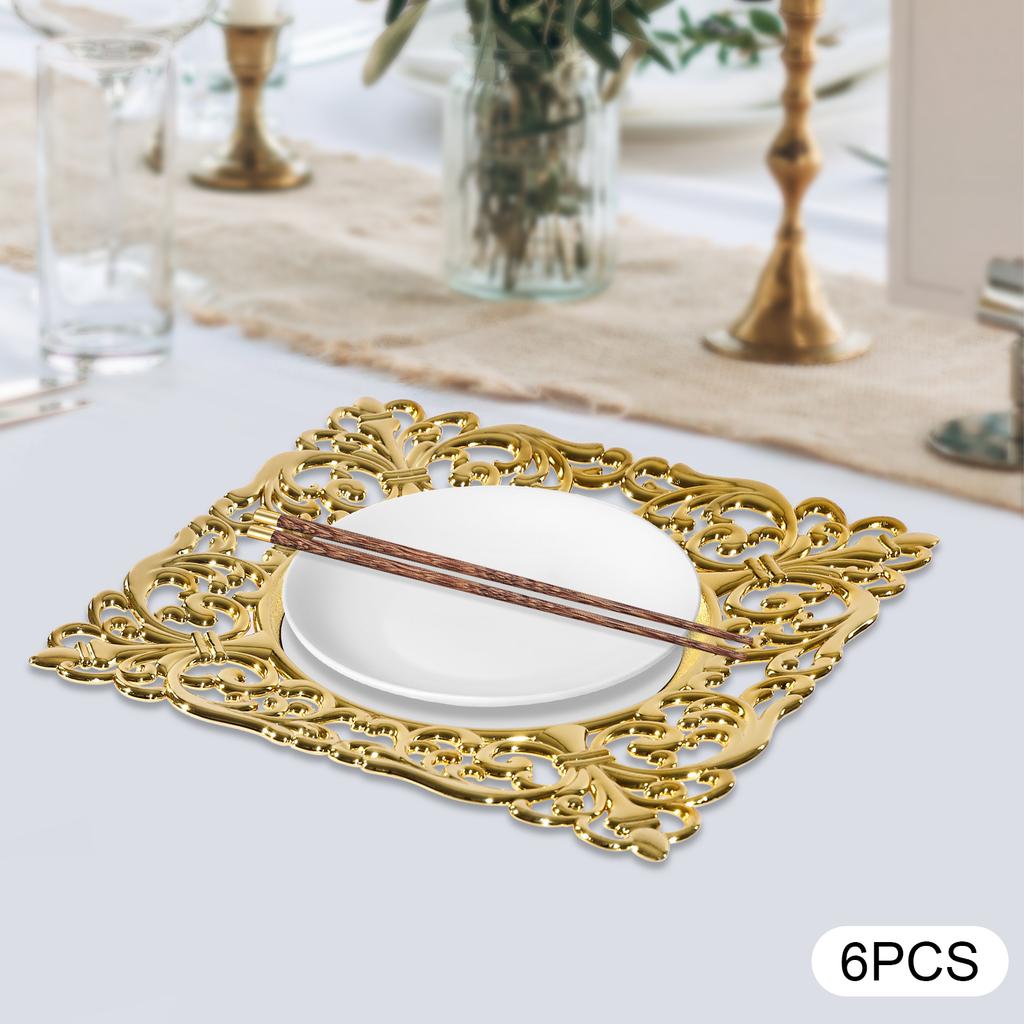 6pcs 12Inch Mirror Gold Decorative Charger Plates, Elegant Square Dinner Plates for Wedding, Party, Festive Dining Table Setting