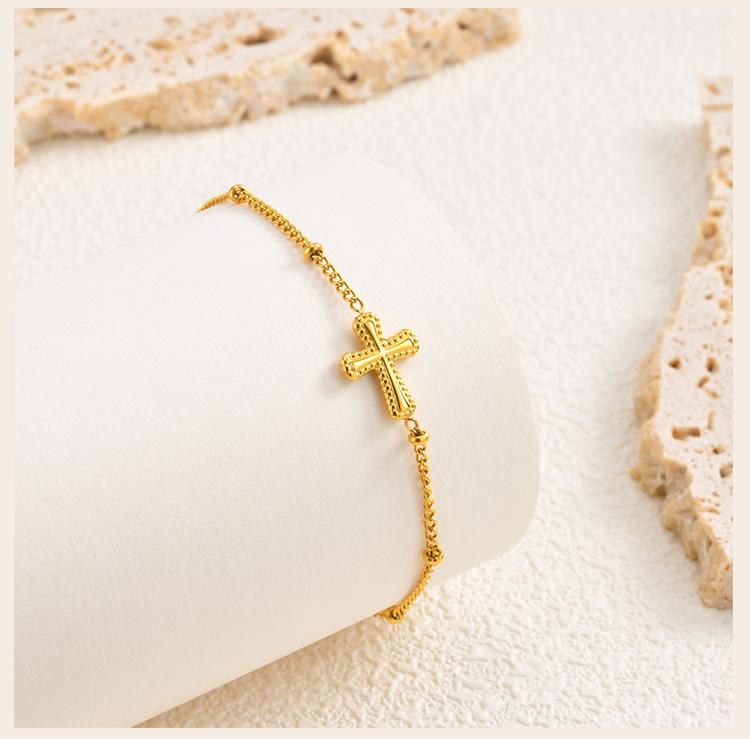 316L Stainless Steel Cross Bracelet for Women, Adjustable Beaded Chain Faith Jewelry Gift