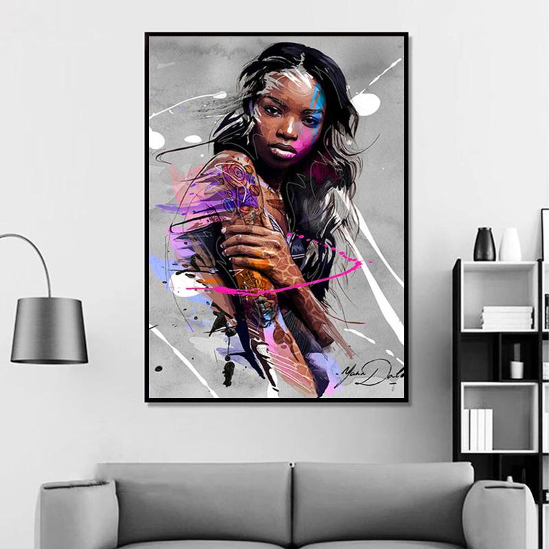 Abstract Graffiti Art Tattoo Woman Canvas Painting Posters and Prints Wall Art Pictures for Living Room Home Decoration Cuadros
