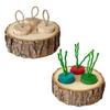 Natural Wood Bunny Toy Round Shaped 3-Grid Hamster Foraging Toy Educational Toy Bite-resistant Rabbit Chewing Toy Pet Supplies