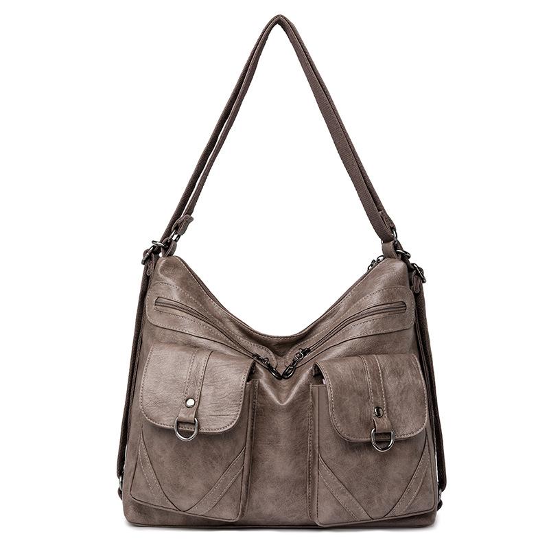 Solid color women's bag new women's bag retro soft leather shoulder crossbody large capacity backpack women's bag