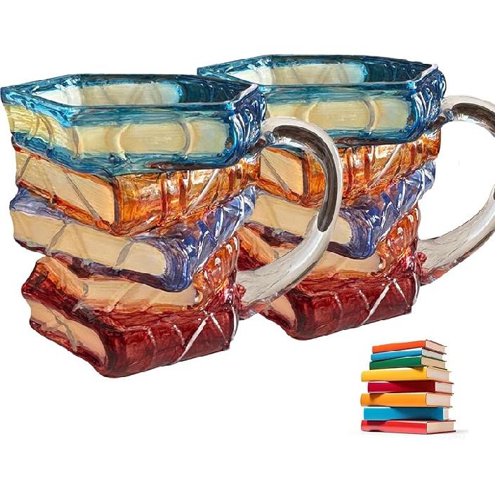 Painted Book Mug Novelty Coffee Mugs for Book Lover Gifts for Women Unique Coffee Mugs 11 Oz Cool Funny Bookish Cute Tumblers Books Worm Readers 2PCS*Mug