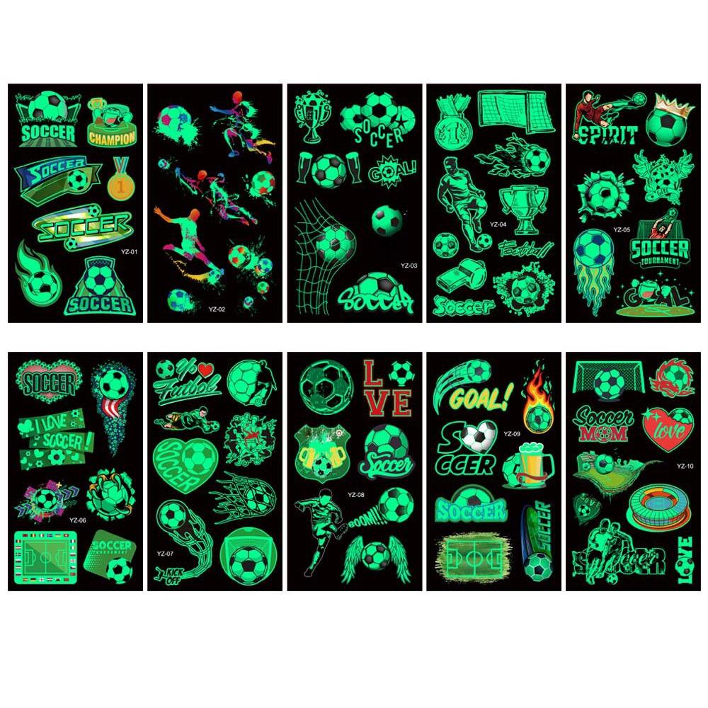 10Pcs/set Soccer Luminous Tattoo Sticker Glowing Cartoon Soccer Tattoo  Women Men