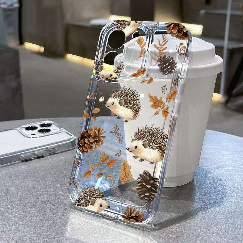 Autumn Cute Hedgehog Design Clear Phone Case For Samsung Galaxy S25 S24 Ultra S23 FE S22 Plus A16 A36 A56 A55 A54 A53 A35 Cover