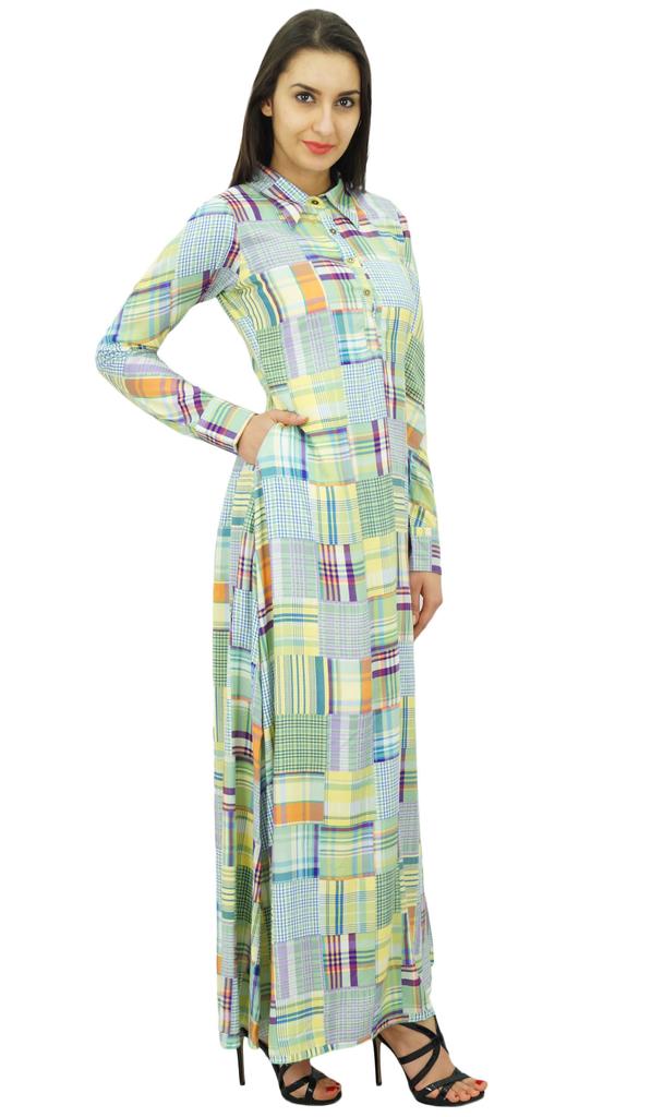 Bimba Women's Rayon Maxi Dresses Long Sleeve Shirt Collar Neck Jilbab