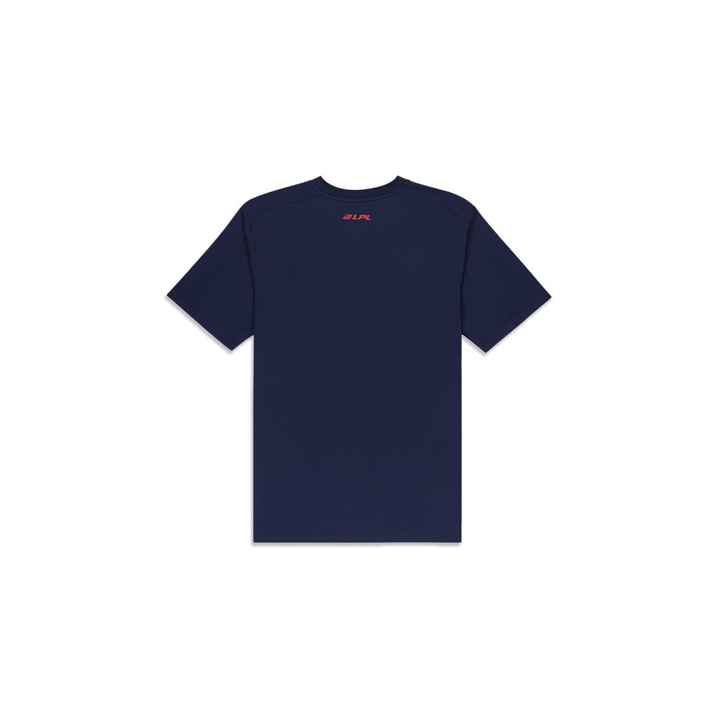 Li Ning Sports Lifestyle Series JDG Team Color Block Brand Letter Logo Casual Printed Round Neck Short Sleeve T-Shirt Men Tops Deep-Navy ATST667-1