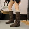 Pile Skinny Women's New Inner Height Increasing Boots High Heel Fashion Folded Belt Buckle Retro Boots Women's Boots