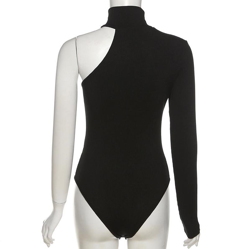New Fashion Elegant Long Sleeve Women's Jumpsuits Single Shoulder Stand Sexy Rompers Women Bodysuits Streetwear Slim Fit Solid Ladies Jumpsuit 26141