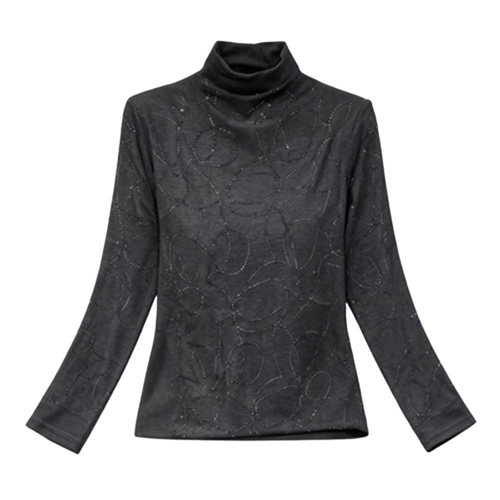 New Fashion Rhinestone Long Sleeve Warm Top for Stylish Moms - Autumn/Winter Belly-Covering, Age-Reducing Design