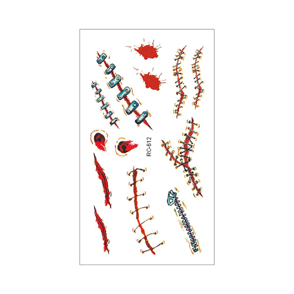 Vodotěsné Halloweenské dočasné tetovací nálepky: Realistické jizvy po krvi a noži pro hororový make-up.