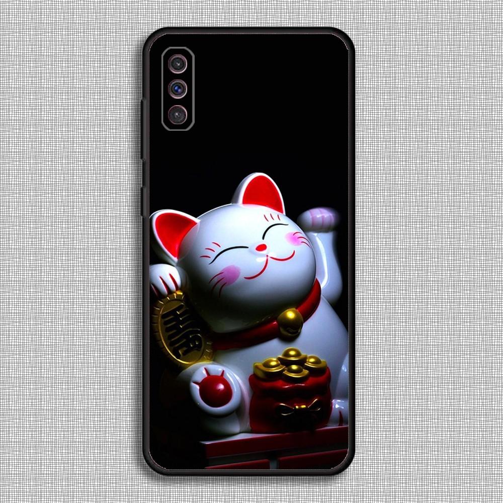 Maneki Neko Lucky Money Cat Phone Case For Samsung S23,23,22,30,21,10,9,Note20 Ultra,Lite,Ultra,5G,Plus,FE,Black Soft Case