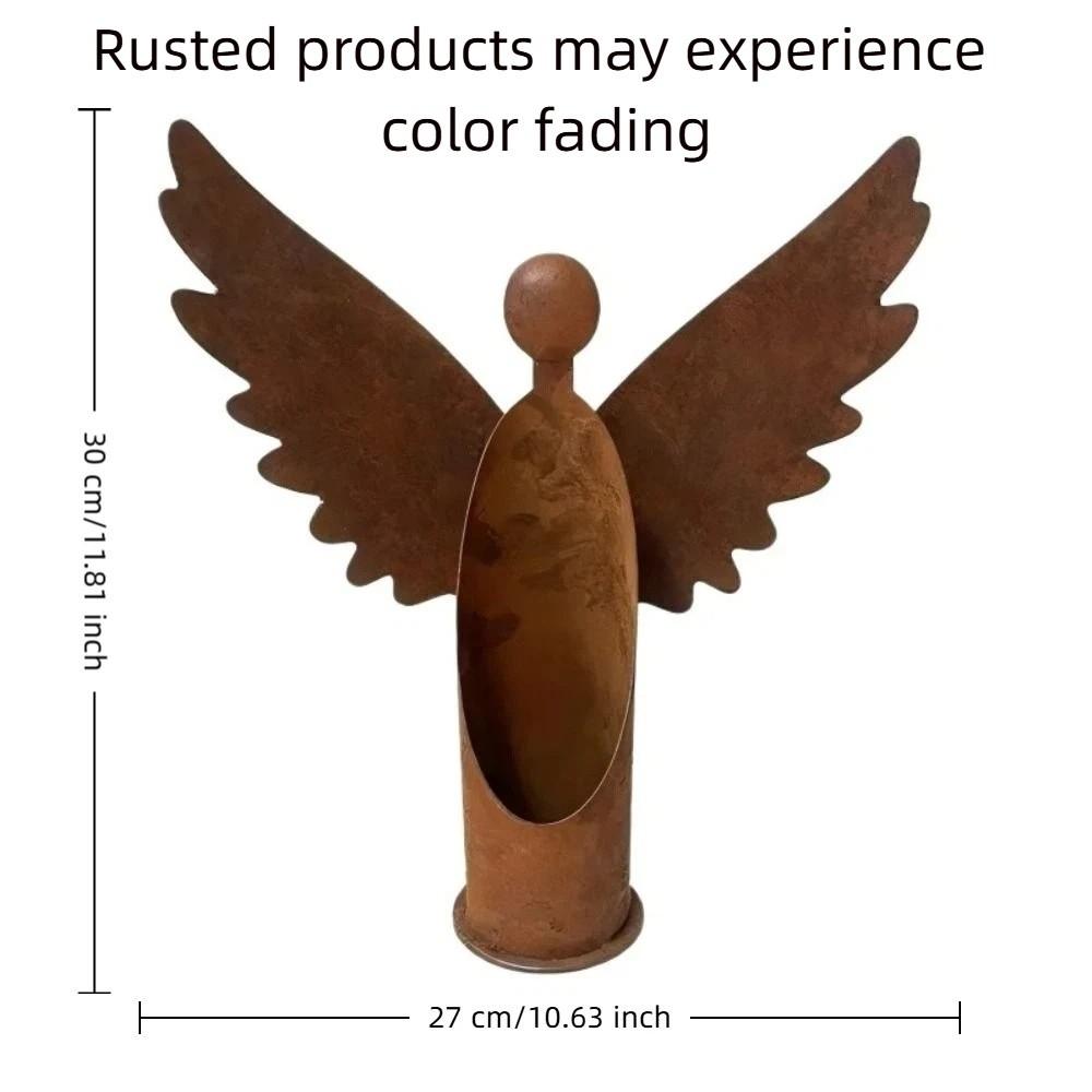Romantischer Rostengel Kerzenhalter Vintage Metall Kerzenständer Ornament Handgefertigter Windfester Halter Außen Dekoration