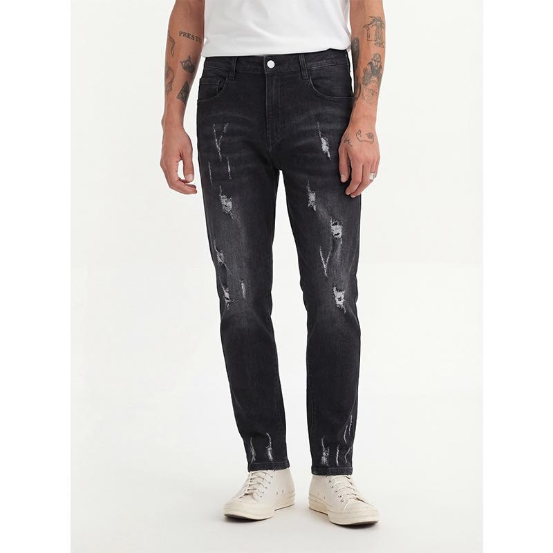 Fashion Ins Popular Men S Denim Foot Pants Elastic Patch Denim Trousers Men S чёрный