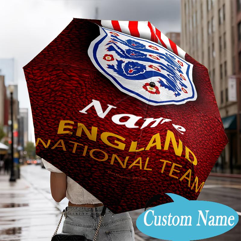 Custom Name England Football Crest Umbrella Folding Umbrella, Automatic Umbrella - 8-Frame for Travel, Casual Lightweight Personalized Gifts