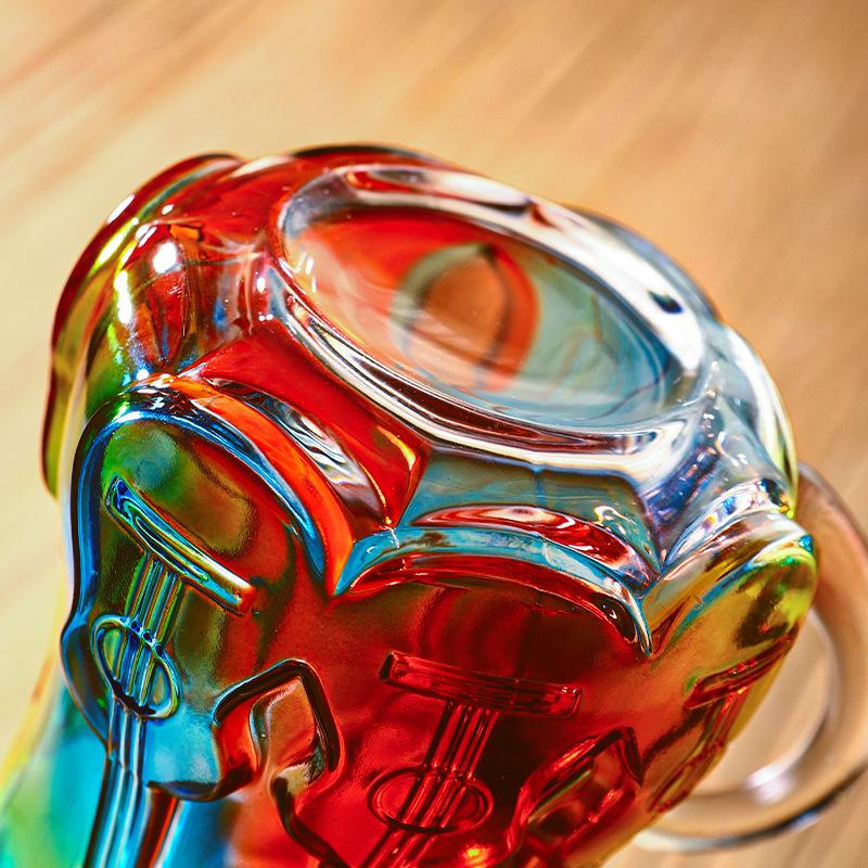 Colorful Stacked Books Shaped Glass Mug, Hand-Painted Stained Glass Style Coffee Cup