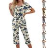 2 Piece Sets For Women Short Sleeve Top And Pants With Pockets Workout Soft  Print Sets