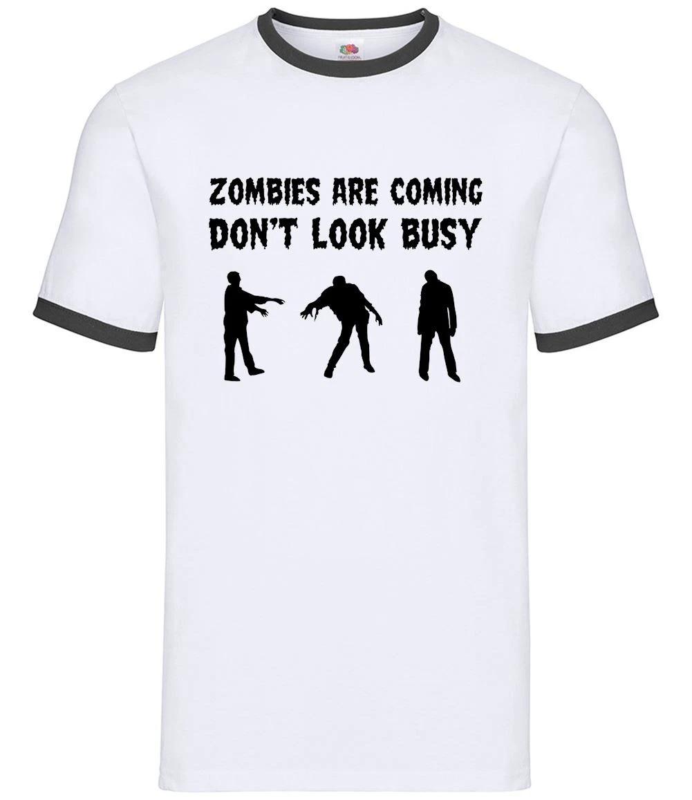 Zombies Are Coming Don t Look Busy - Mens Ringer - Zombie Halloween Funny XL