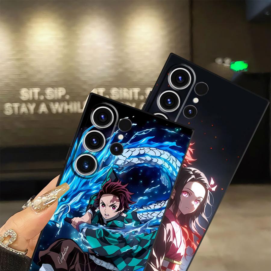 Case for Samsung Galaxy S25 Edge S23 Ultra S24 Plus S21 FE S20 Black Soft Phone Cover Anime D-Demon S-Slayer