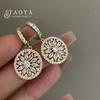 Luxurious Shiny Micro-Paved Zircon Gold Plated Round Pendant Earrings for Women Vintage Wedding Party Jewelry Accessory
