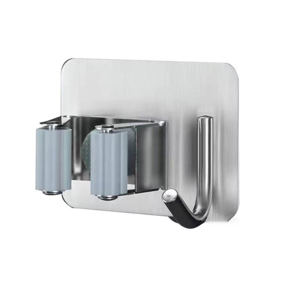 

Компактный держатель для швабры и веника, не требующий сверления, органайзер для чистящих инструментов, настенный держатель для швабры, кухня Double-sided tape серебряный