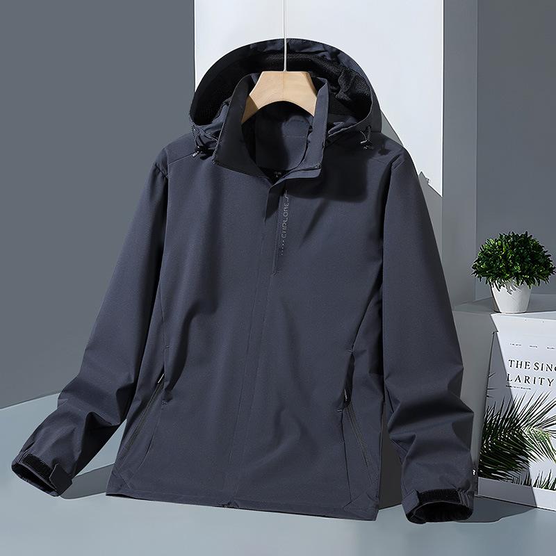 Jacket Men's Spring and Autumn Men's Autumn and Winter Solid Color Jacket Outdoor Long-sleeved Hooded Casual Sports