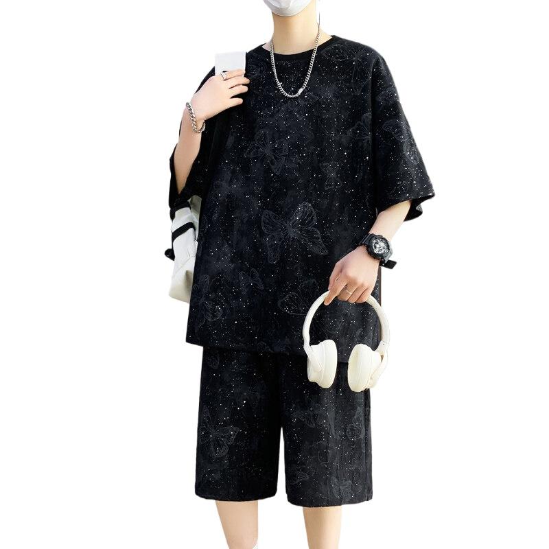 Summer Suit Men's Loose Tie-dyed Starry Sky Short-sleeved T-shirt Shorts Set
