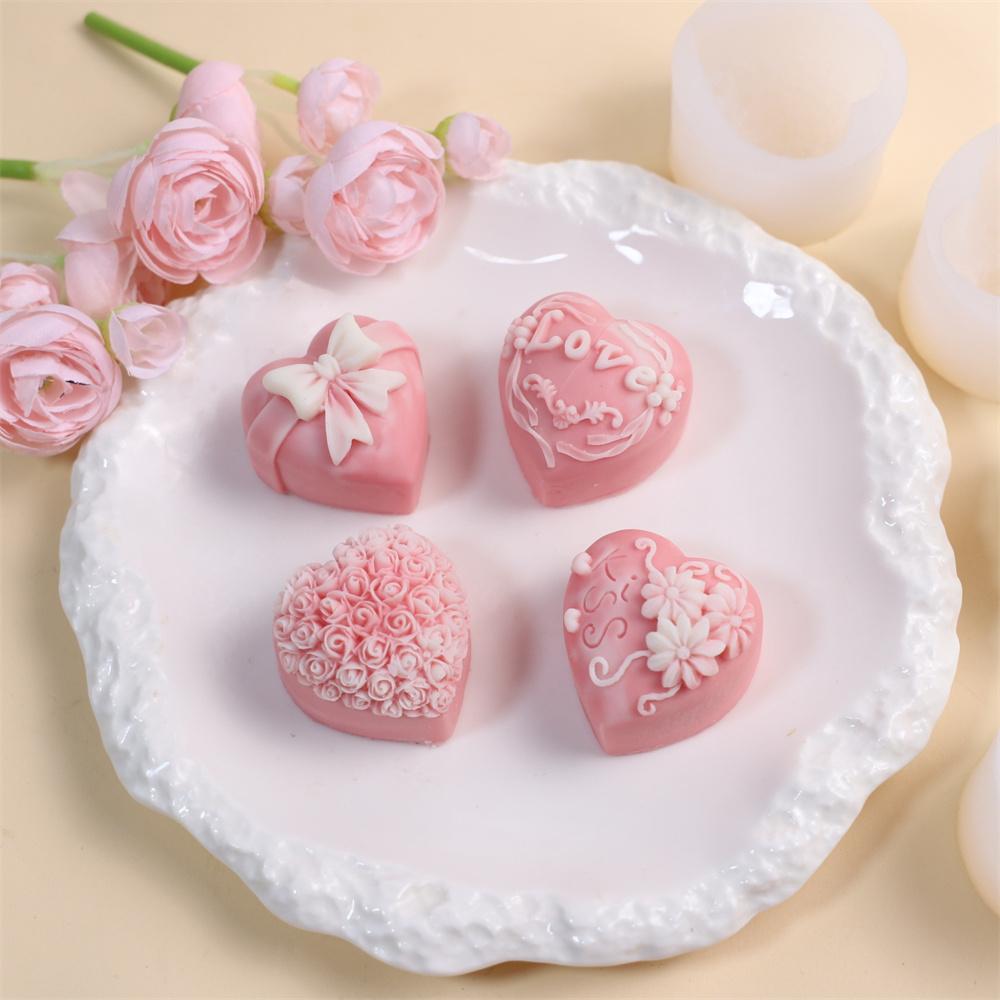 Rose Cake Silicone Mold Pastry Soap Aromatherapy Mold DIY Bow Love Handmade Soap Mold Heart Shaped Chocolate Fondant Tool
