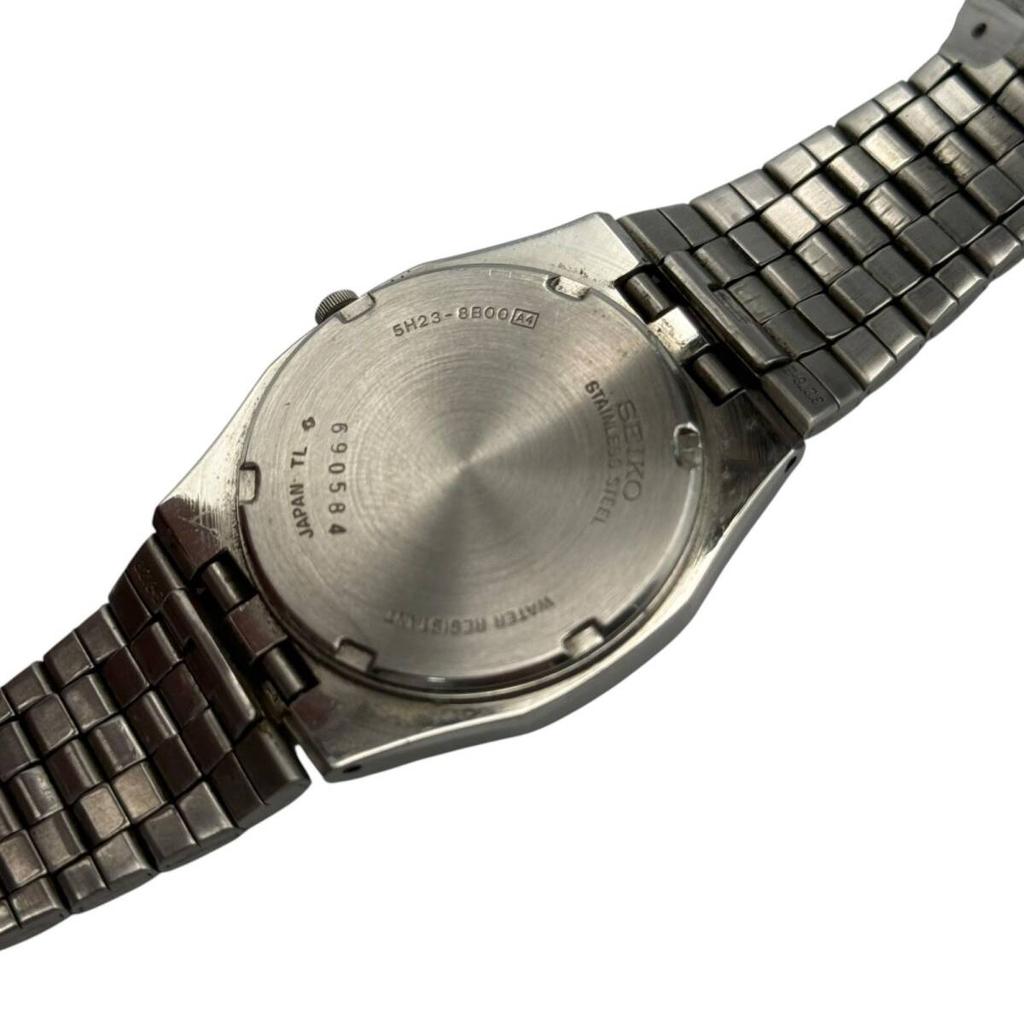 Battery SEIKO SQ Antique Vintage Octagon Watch with Strap Working/ New 5H23-8B00 Day-Date [ab6]