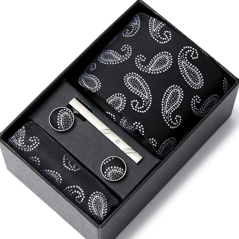 Tie Men'S Business Professional Dress Suit Blue Striped Gift Box Polyester Silk 7.5Cm Business Gift