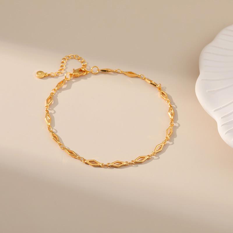 Women 18k Gold Plated Brass Rhombus Minimalist Thin Chain Anklet