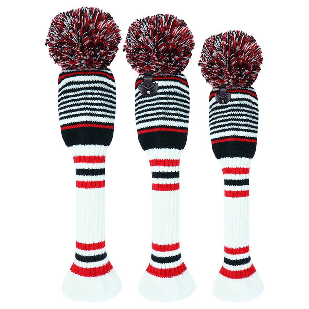 3Pcs Pom-Pom Golf Wood Headcover No. 1 3 5 Durable Drivers Club Knitting