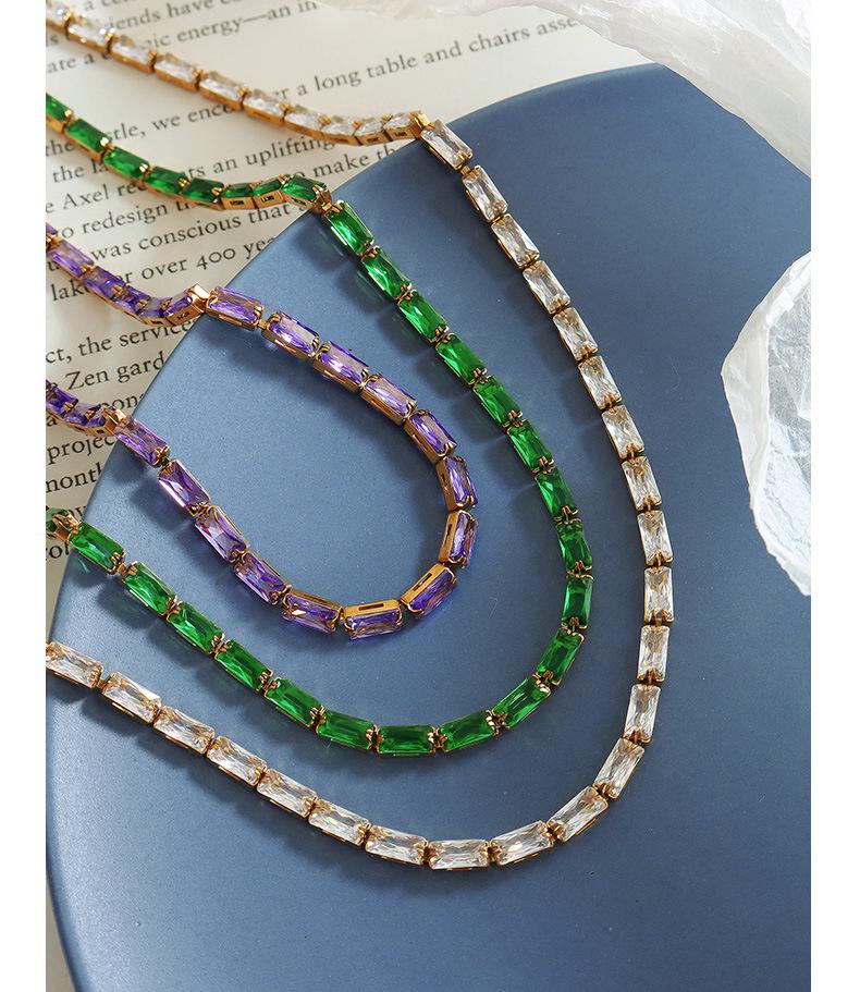 Colorful Geometric Square Chain Necklace: Women's 18K Gold-Plated Titanium Steel Choker