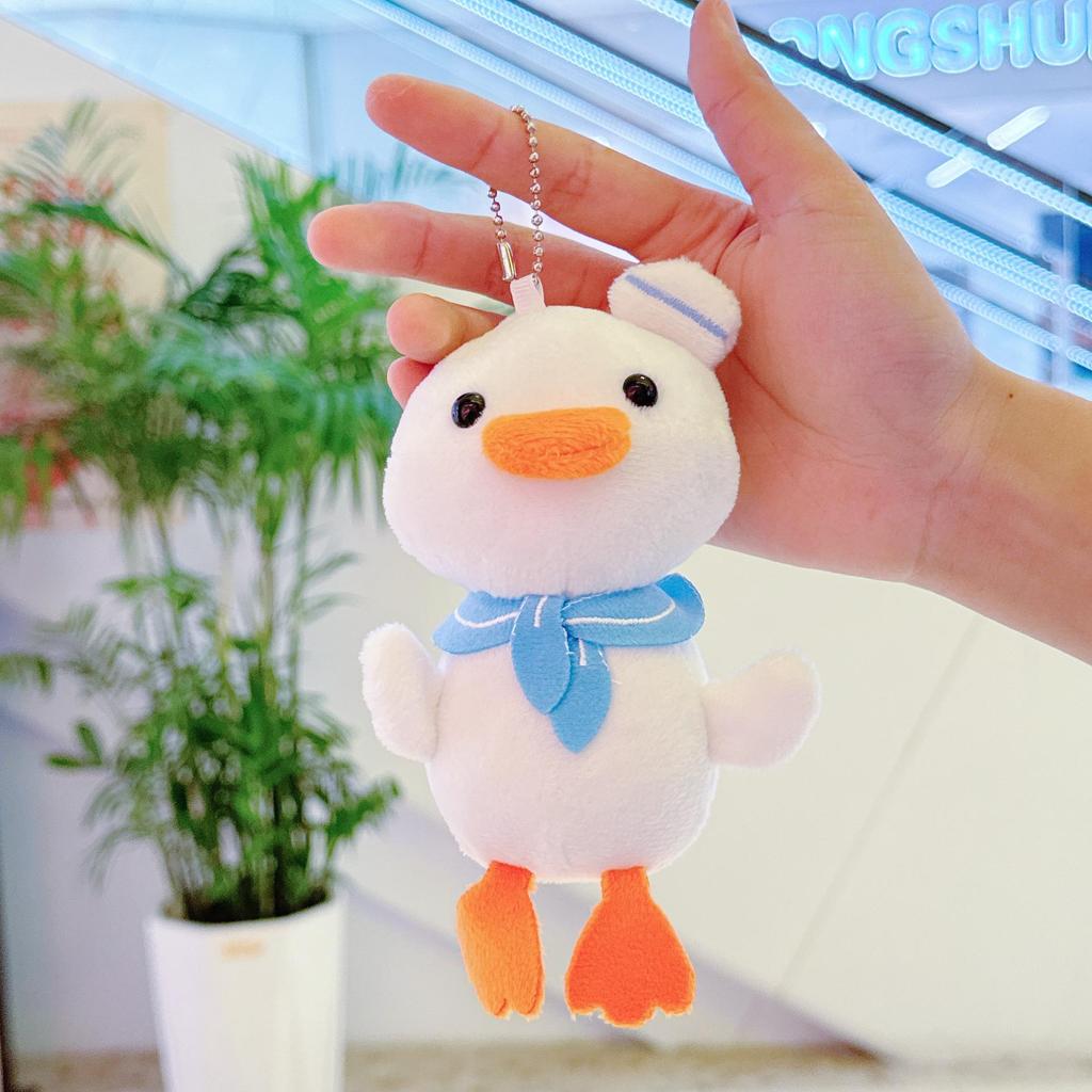 Navy Duck Plush Keychain: Cute Scarf-Wearing Doll Charm for Bags
