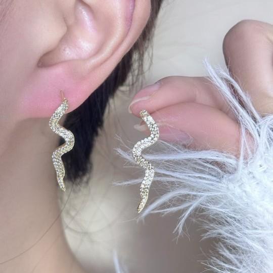Full zirconium snake earrings, zircon twisted snake earrings, a two-wear personalized stud earrings, fashion temperament earrings for women золотой