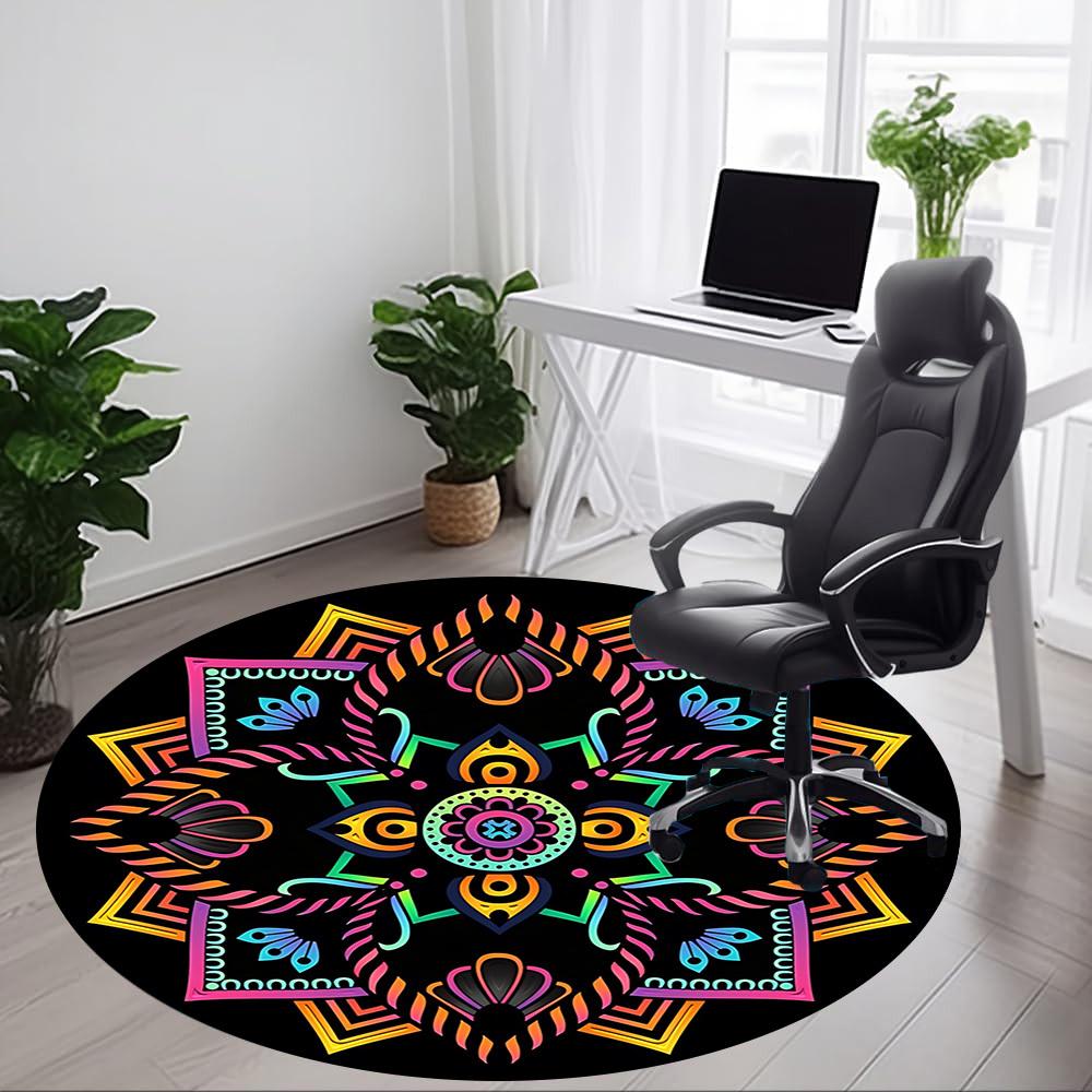 1pc Mandala Pattern Office Round Rug, Carpet for Office, Gaming, Lightweight Round Floor Mat Yy260208032