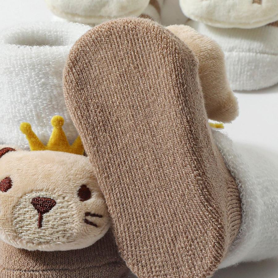 Baby 3D Animal Socks 3 Pack Soft Thick Cuff Non Slip Floor Booties Warm Winter Indoor Shoes for Infant Toddler Boys Girls Newborn Gift
