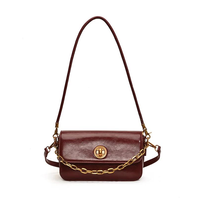 2025 Spring Hot Style Glossy PU Square Shoulder Bags Solid Hasp Chains Popularity Retro Classic Style Crossbody Bags for Women