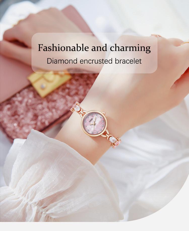 CQ471 Mode Sonnenblumenarmband Damenuhr Leichter Luxusschmuckstil Wasserdichte Quarz-Armbanduhren für Damen
