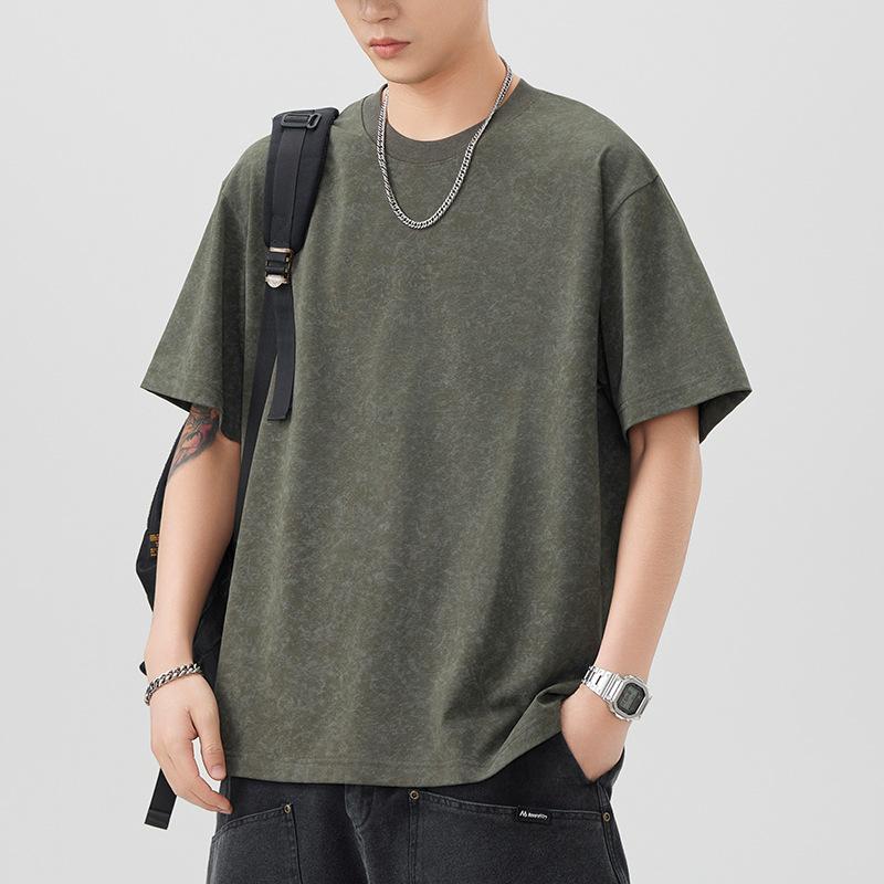 New Summer Short-sleeved T-shirt for Men's Cloud-dye Loose T-shirt Versatile Casual Five-point Sleeves