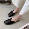 Fashion Women Mules Summer Elegant Square Closed Toe Flat Slippers Female Casual Leather Elegant Comfortable Slides Plus Size 35-43