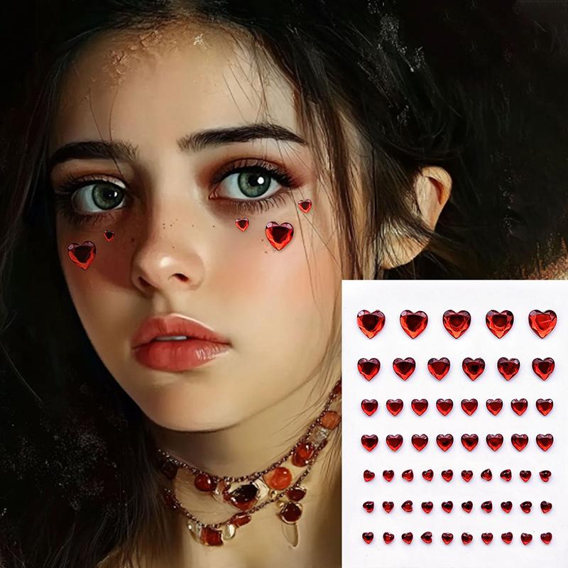 57Pcs/Sheet Heart  Face Jewels Stickers 3D Multicolor Self-Adhesive Gems For Diy Festival Party Eye & Face Makeup Deco