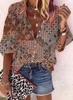 #Fashion Summer Women's Stand-Up Collar Loose Button Retro Printed Casual Shirt